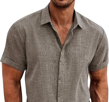 81dfTKld9jL._AC_SX385_ COOFANDY Men's Linen Shirts Short Sleeve Casual Shirts - Image 1